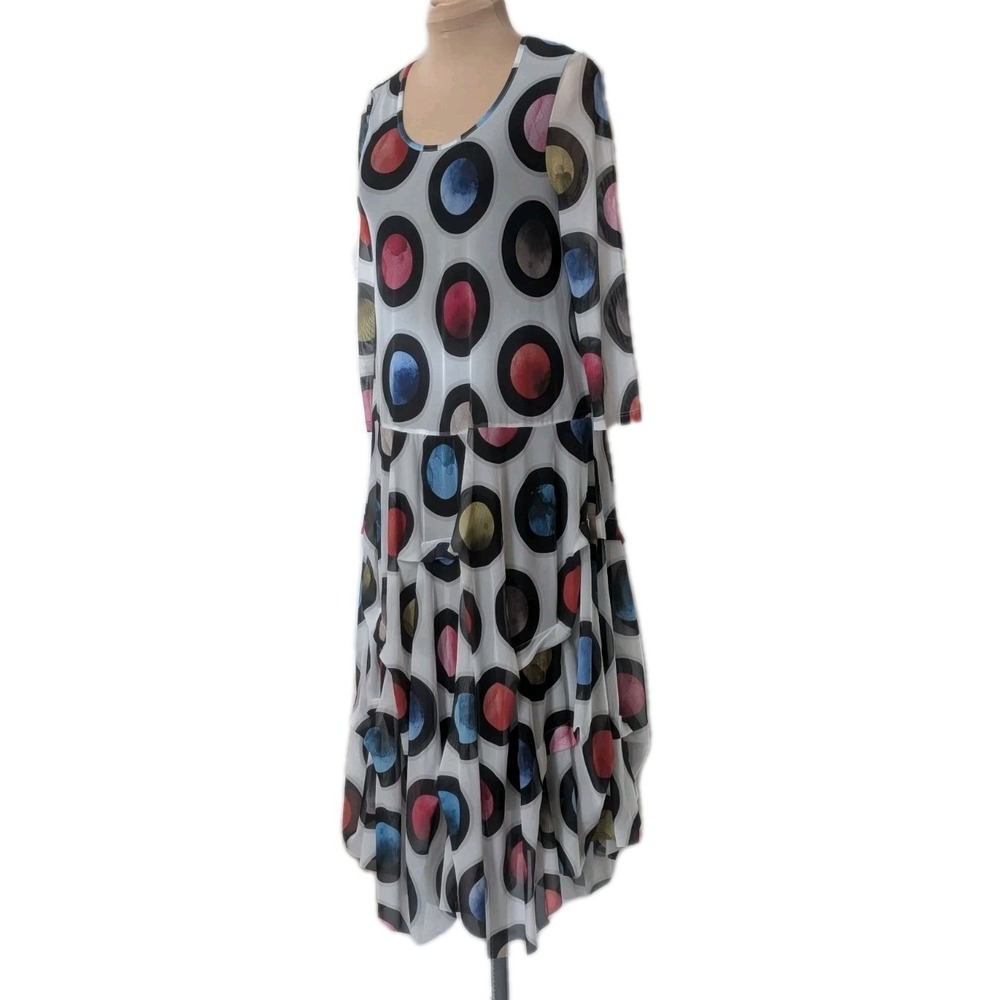 NWT Kozan Lori Planets Drop Waist Dress Mesh Slv XS Art To Wear Whimsical Boho‎ - Picture 3 of 16